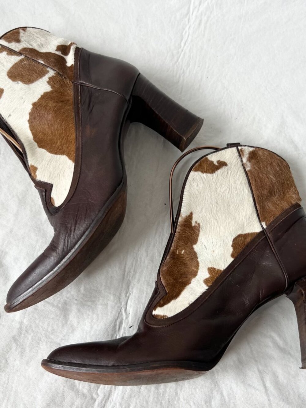 Donald Pliner western boots split shaft brown leather fur cow 8.5 womens pointed - Picture 6 of 13